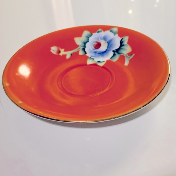 1940’s Occupied Japan Hand-Painted Gold China Porcelain Orange Cornflower Saucer - Picture 2 of 6